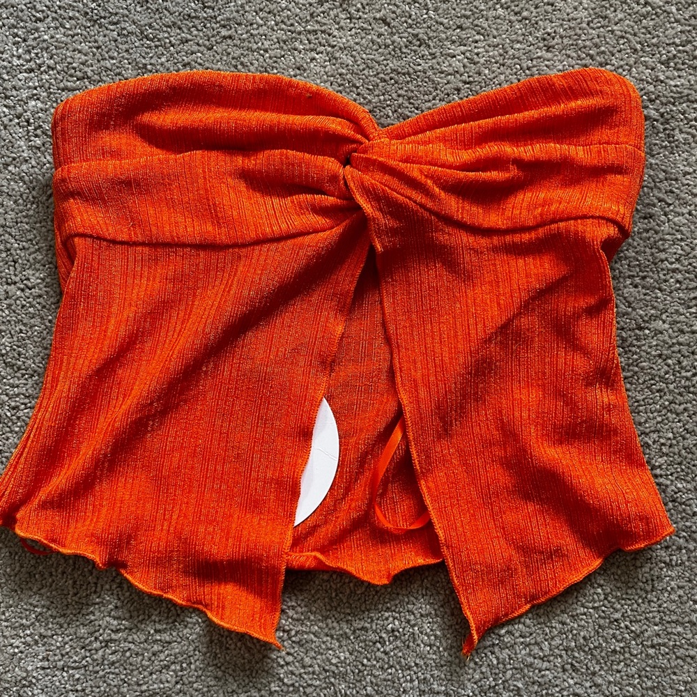 Orange Ribbed Strapless Top
